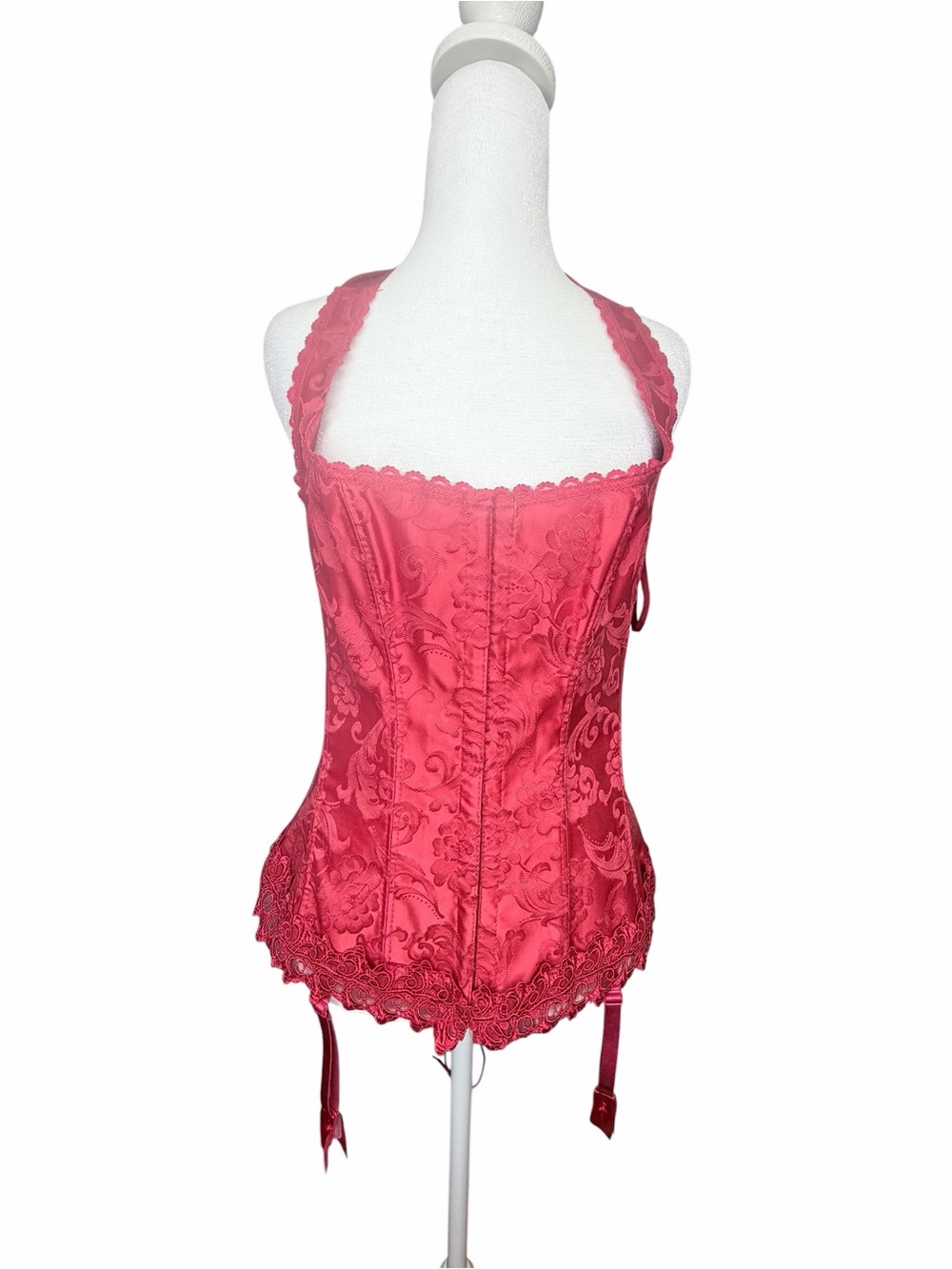 Fredericks Of Hollywood
Dream Brocade Halter Corset
Sz 38 Red Lace Up